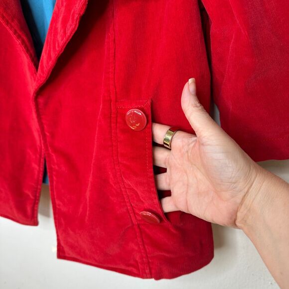 Tulle Red Corduroy Turquoise Lined Foldover Collar Jacket 3/4 Sleeves S - Picture 7 of 15